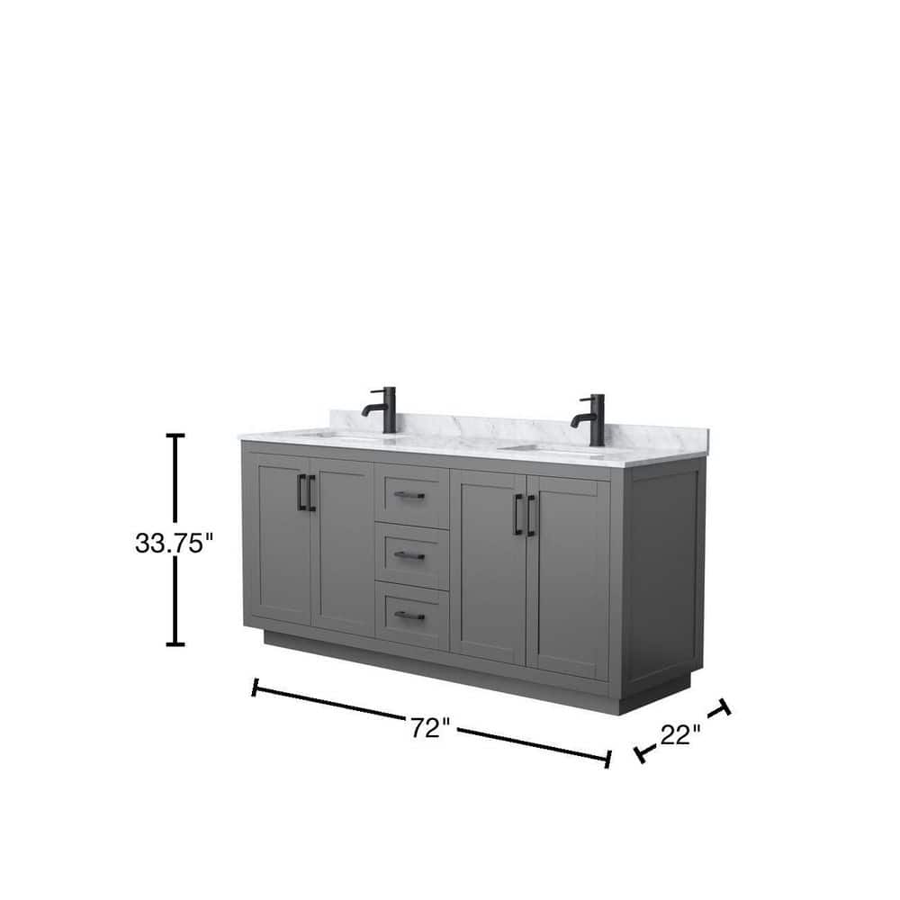 Miranda 72" Dark Gray Double Bathroom Vanity with White Carrara Marble Top