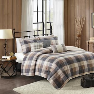 Pioneer 6-Piece Neutral Microfiber Full/Queen Quilt Set