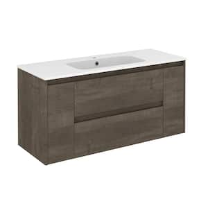 Ambra 47.5 in. W x 18.1 in. D x 22.3 in. H Bathroom Vanity Unit in Samara Ash with Vanity Top and Basin in White