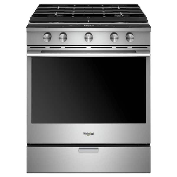 Whirlpool 5.8 cu. ft. Smart Contemporary Handle Slide-in Gas Range with Air Fry With Connection in Stainless Steel