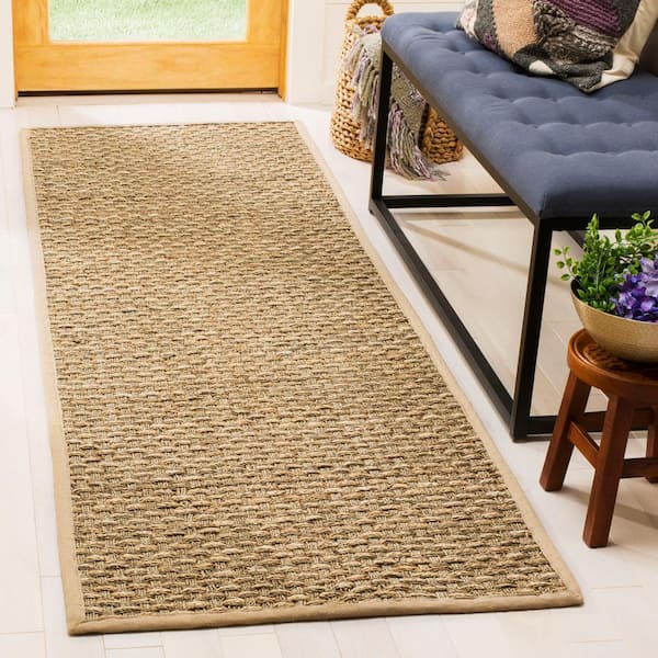 Natural Fiber Tan/Beige 3 ft. x 12 ft. Border Runner Rug