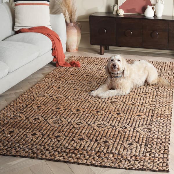 SAFAVIEH Natural Fiber 9 ft. x 12 ft. Natural/Black Geometric