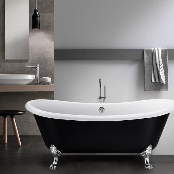 UPIKER Luxurious 67 in. Acrylic Clawfoot Bathtub Non-Whirlpool Soaking SPA Bathtub in Black