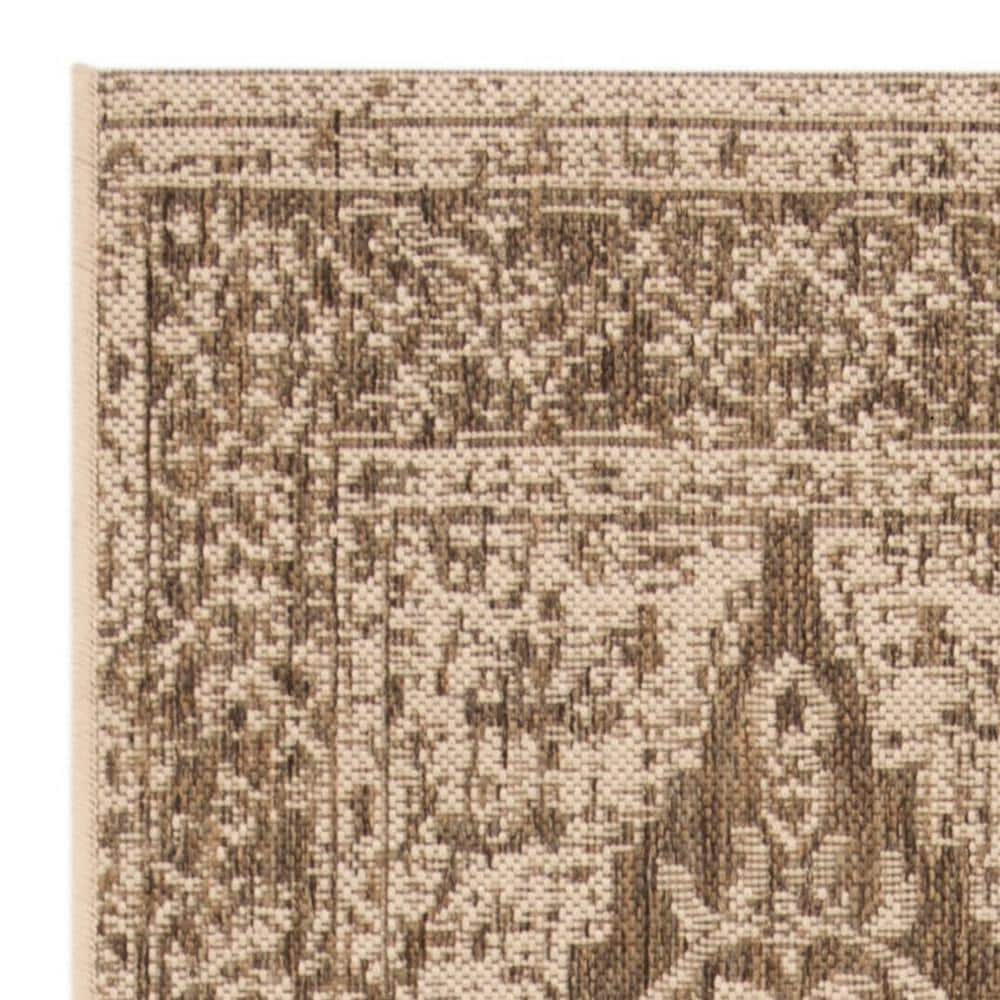 Beige Cream Geometric Synthetic Outdoor Runner Rug 2' x 8'