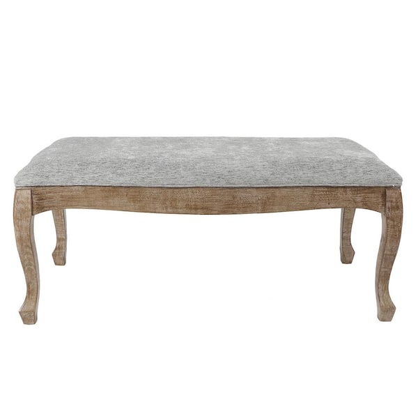 LuxenHome 18.25 in H Upholstered Gray Linen Entryway and Bedroom Bench