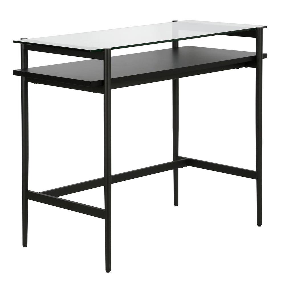 36" Blackened Bronze Desk with Glass Top and Shelf