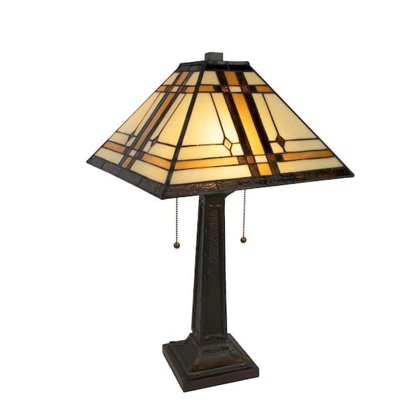 Lavish Home 24 in. Black Tiffany Style LED Mission Table Lamp