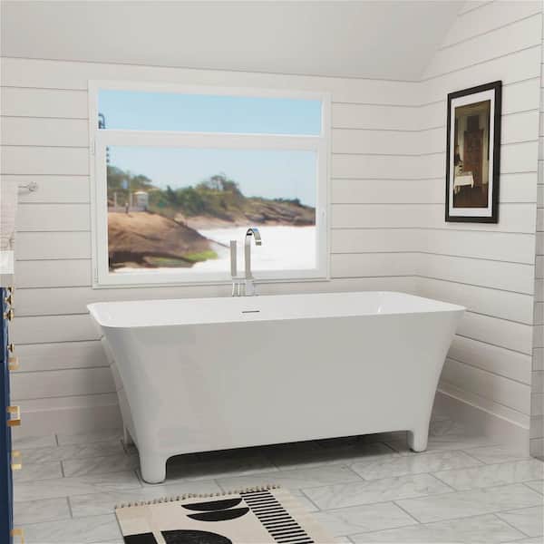 Mokleba 59 in. x 28 in. Classic Elegant Acrylic Flatbottom Curve Shaped Non-Whirlpool Double Slipper Soaking Bathtub in White
