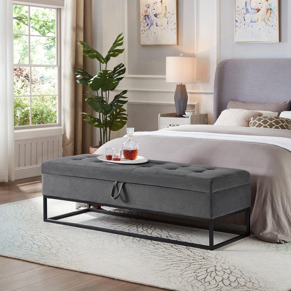 Gray bedroom bench on sale with storage