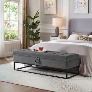 Gray 58.6 in. Metal Base Bedroom Bench, Entryway Bench with Storage