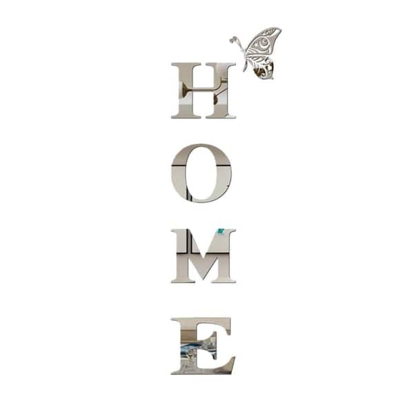 Silver 48 in. DIY Wall Decor "HOME" Letter Signs, Modern Letter Number Mirror Stickers for Home