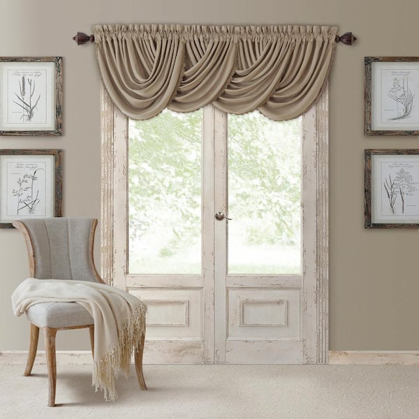 Elrene Taupe Faux Silk Rod Pocket, How To Hang Waterfall Valance Curtains In Living Room