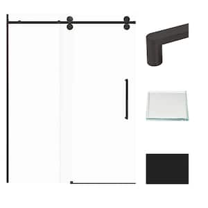 Teegan 59 in. W x 80 in. H Sliding Semi Frameless Shower Door with Fixed Panel in Matte Black with Clear Glass