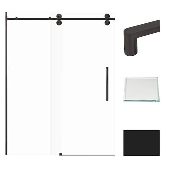 Transolid Teegan Plus 59 in. W x 80 in. H Sliding Door with Fixed Panel Semi-Frameless Shower Door in Matte Black with Clear Glass