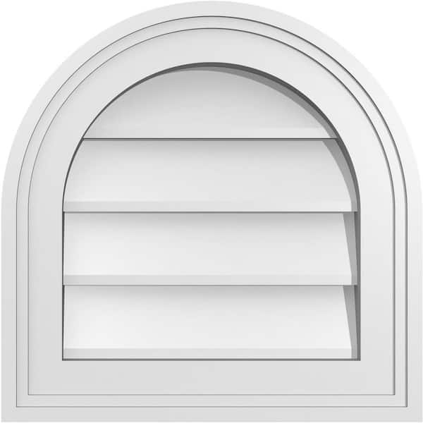 Ekena Millwork 14 in. x 14 in. Round Top Surface Mount PVC Gable Vent: Decorative with Brickmould Frame