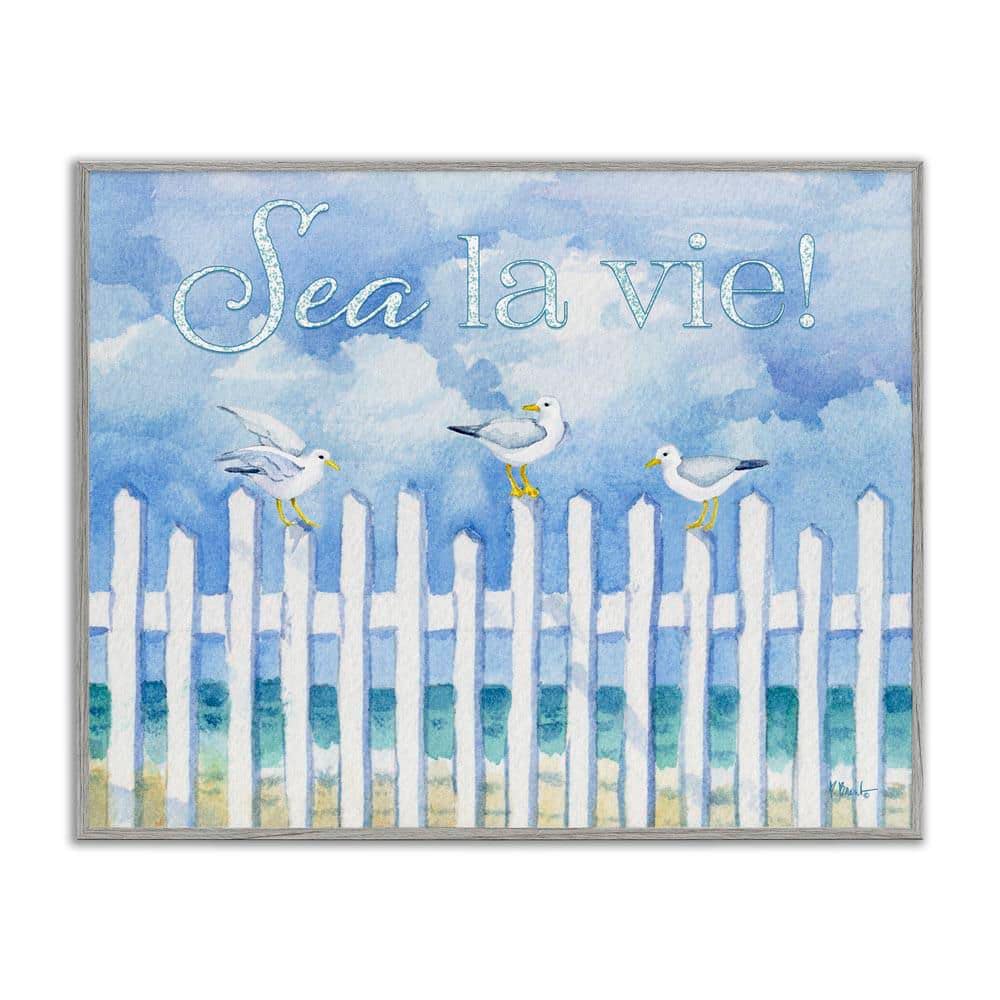 Seagulls on Beach Fence by Paul Brent Gray Framed Typography Giclee Art Print 24 in. x 30 in. price history on PriceWatchPro