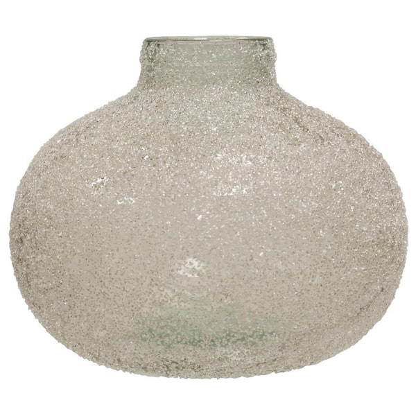 StyleCraft Translucent Clear Crackle Glass Round Wide Vase
