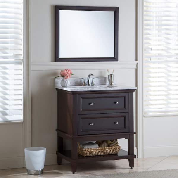 Home Decorators Collection Teasian 31 in. W x 22 in. D Bathroom Vanity in Chocolate with Stone Effects Vanity Top in Winter Mist