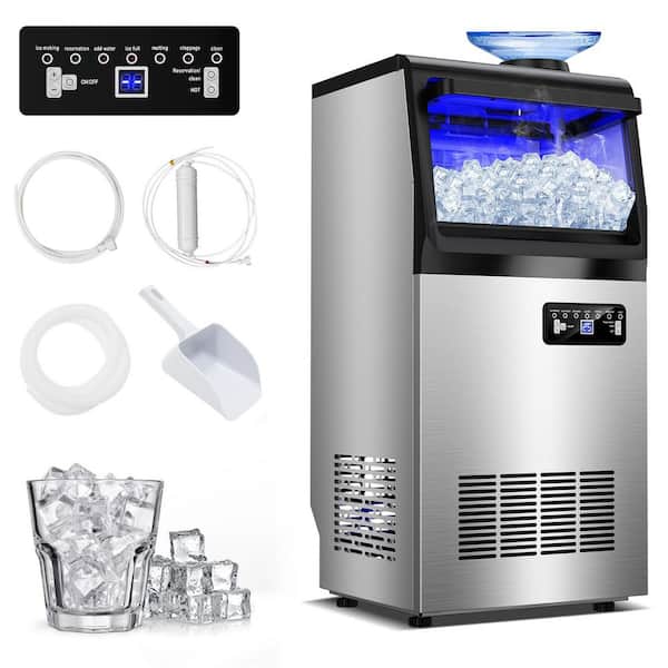 14 in. 120 lbs. Full Size Ice Cube Per Day Freestanding Ice Maker Bottled or Tap Water Sources with Filter in Silver