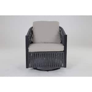 Rattan Patio Conversation Furniture Set Grey Wicker Outdoor Rocking Chair with Side Table and Cushions Set 2 Piece