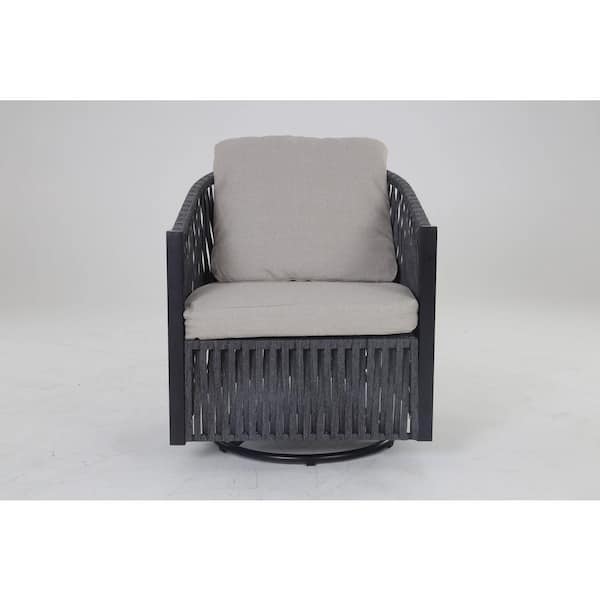 ITOPFOX Rattan Patio Conversation Furniture Set Grey Wicker Outdoor Rocking Chair with Side Table and Cushions Set 2 Piece