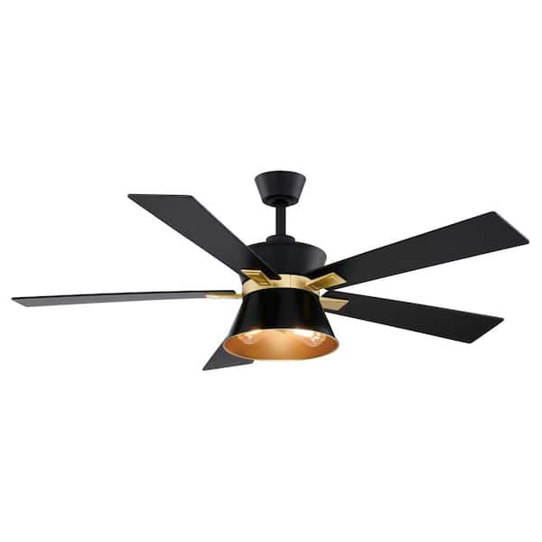 VAXCEL Scottsdale 52 in. Indoor Black and Gold Mid-Century Modern Ceiling Fan with LED Light Kit and Remote