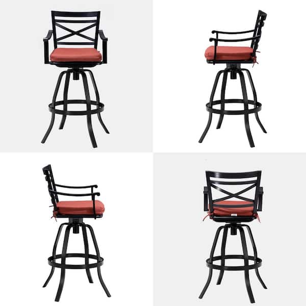 Swivel Cast Aluminum Outdoor Bar Stool with Sunbrella Red Cushion (2-Pack)