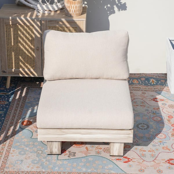 Gustave 27.1 in. W x 28.9 in. D x 25.7 in. H 1-Piece Aluminum Outdoor Wood Grain Armless Chaise Lounge Beige Cushions