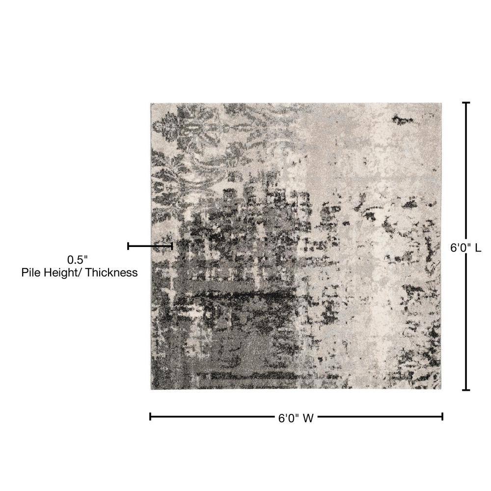 Retro Gray Abstract Shag Synthetic Square Rug