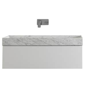 Fritti 36 in. W x 19 in. D x 12.5 in. H Bathroom Vanity in White with White Carrara Marble Top with Trough Sink