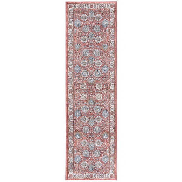 Rosewood 2 ft. x 8 ft. Ivory/Red Ornate Floral Runner Rug