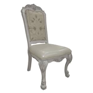 Dresden Fabric and Bone White Finish Leather Side Chair Set of 2 with No Additional Features