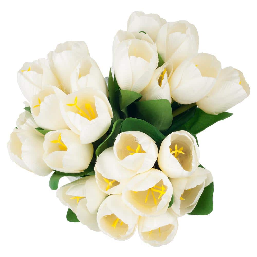 Eternal Spring Cream Tulip 10" Tabletop Floral Arrangement in Glass Vase