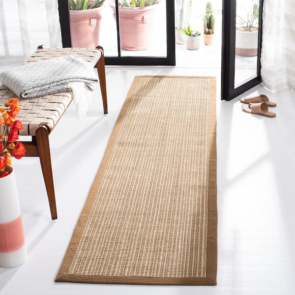 Natural Fiber Tan 2 ft. x 6 ft. Border Runner Rug