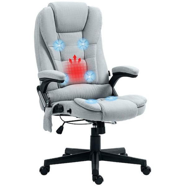 HOMCOM 6-Point Vibrating Polyester Massage Office Chair w/ Lumbar Heat, Light Gray