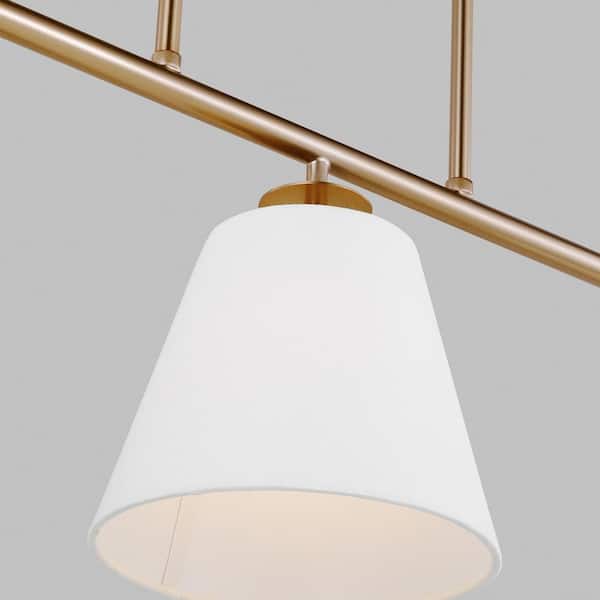 Generation Lighting - Crestgrove 3-Light Satin Brass Linear Chandelier with White Linen Shades