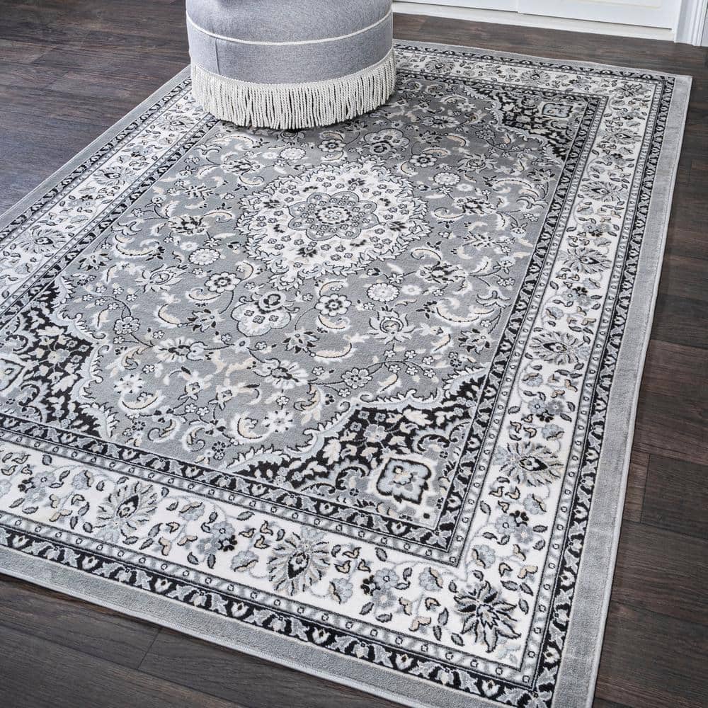 Gray and Ivory Medallion Synthetic 8' x 10' Area Rug