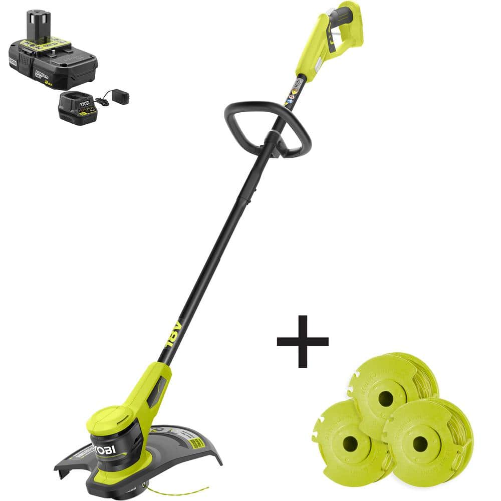 Tvunget Takt tyk RYOBI ONE+ 18V 13 in. Cordless Battery Electric String Trimmer/Edger with  Extra 3-Pack of Spools, 2.0 Ah Battery and Charger P20150-AC - The Home  Depot