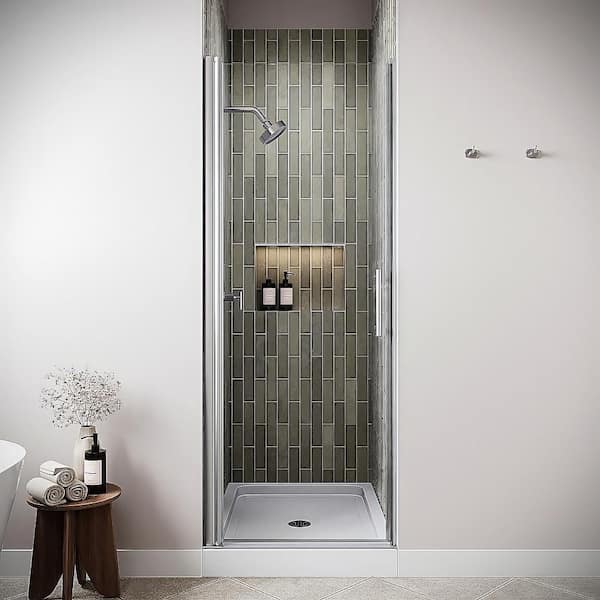 Locone 30 Wx76 in. H Semi-Frameless Pivot Shower Door CrystalTech Treated 1/4 in. Clear Glass Polished Chrome Hardware