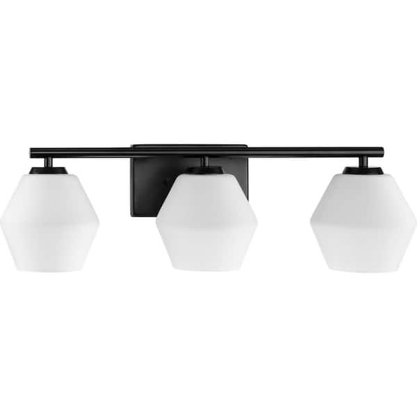Progress Lighting Copeland Collection 24 in. 3-Light Matte Black Vanity Light with Etched Opal Glass Shades