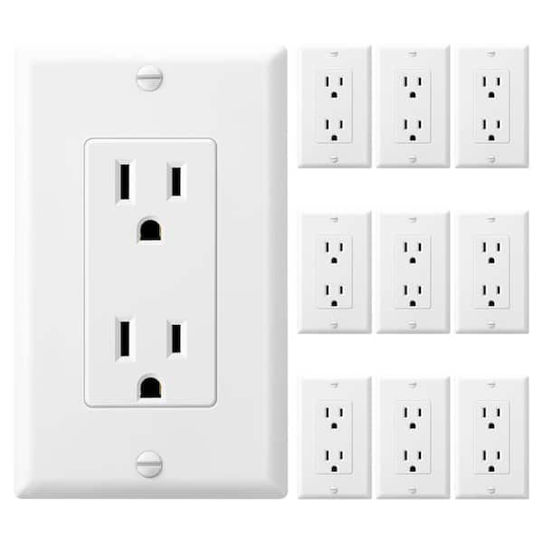 DEWENWILS Decorator Receptacle Outlet with Wall Plate, 15 Amp Standard Electrical Wall Outlet, White (10 Pack)