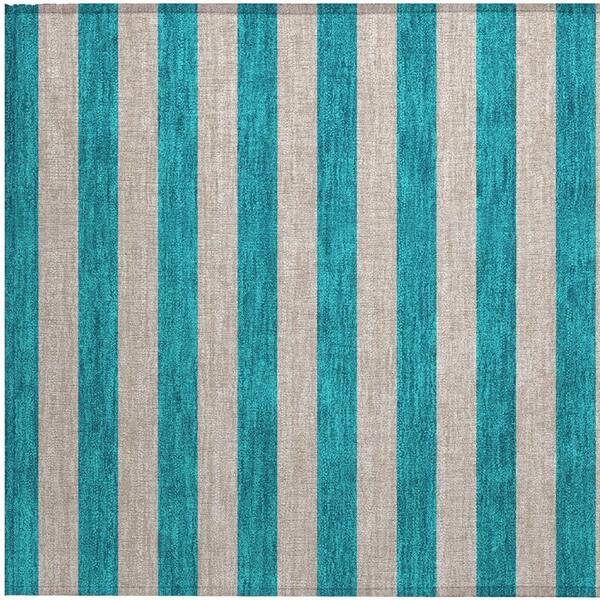 Turquoise 2 ft. x 3 ft. Woven Striped Polyester Rectangle Indoor/Outdoor Area Rug