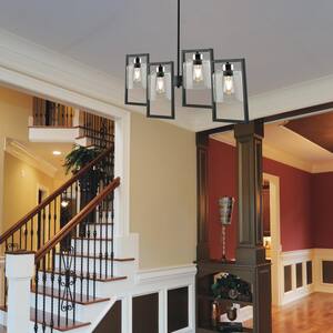 4-Light Chandelier with Frames, Black Finish and Brushed Nickel Accents