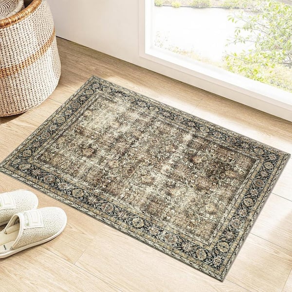 Kingston Brown 2 ft. x 3 ft. Distressed Herati All Over Design Area Rug