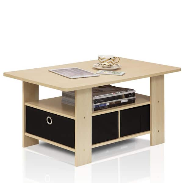 Furinno Home 32 in. Steam Beech/Black Medium Rectangle Wood Coffee Table with Drawers