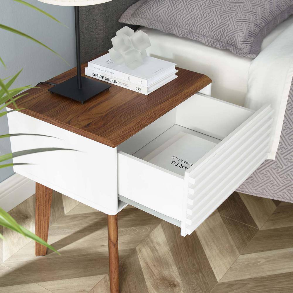 Walnut White Mid-Century Modern Storage End Table