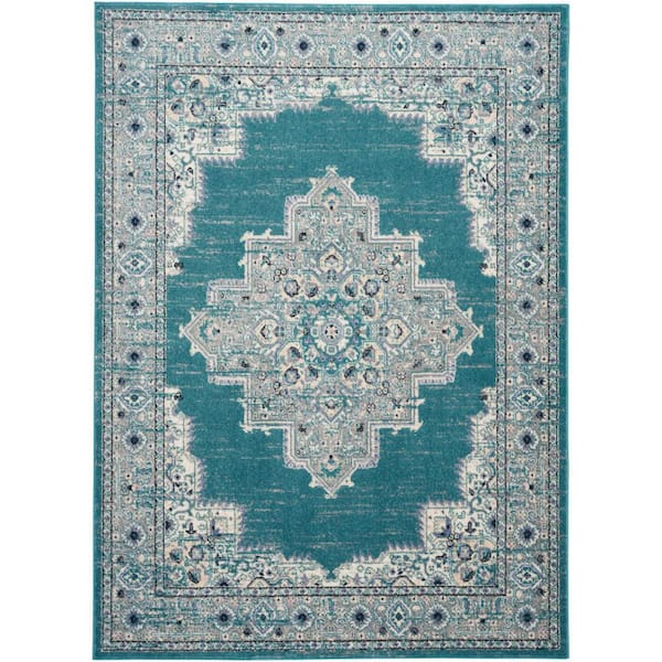 Nourison Passion Turquoise Grey 5 ft. x 7 ft. Abstract Transitional Area Rug
