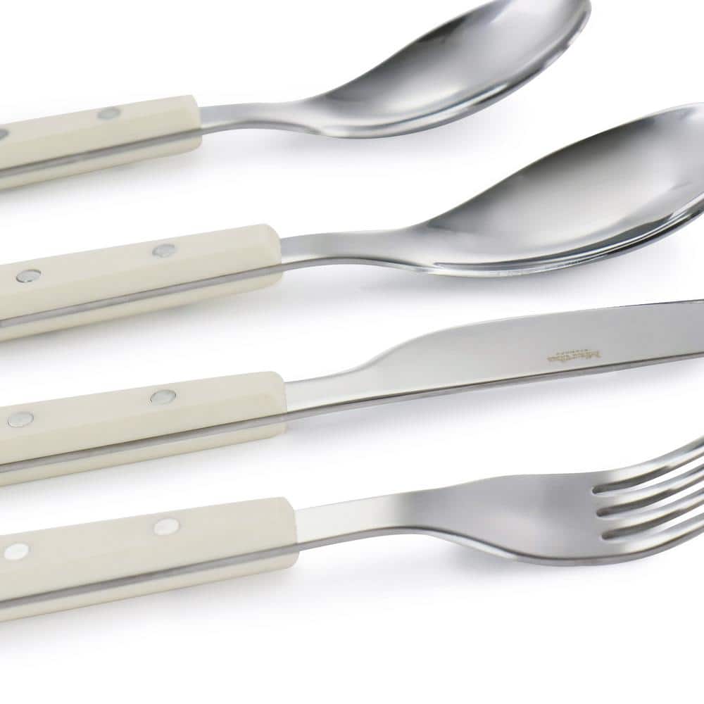 Cream Handle Stainless Steel 16-Piece Flatware Set