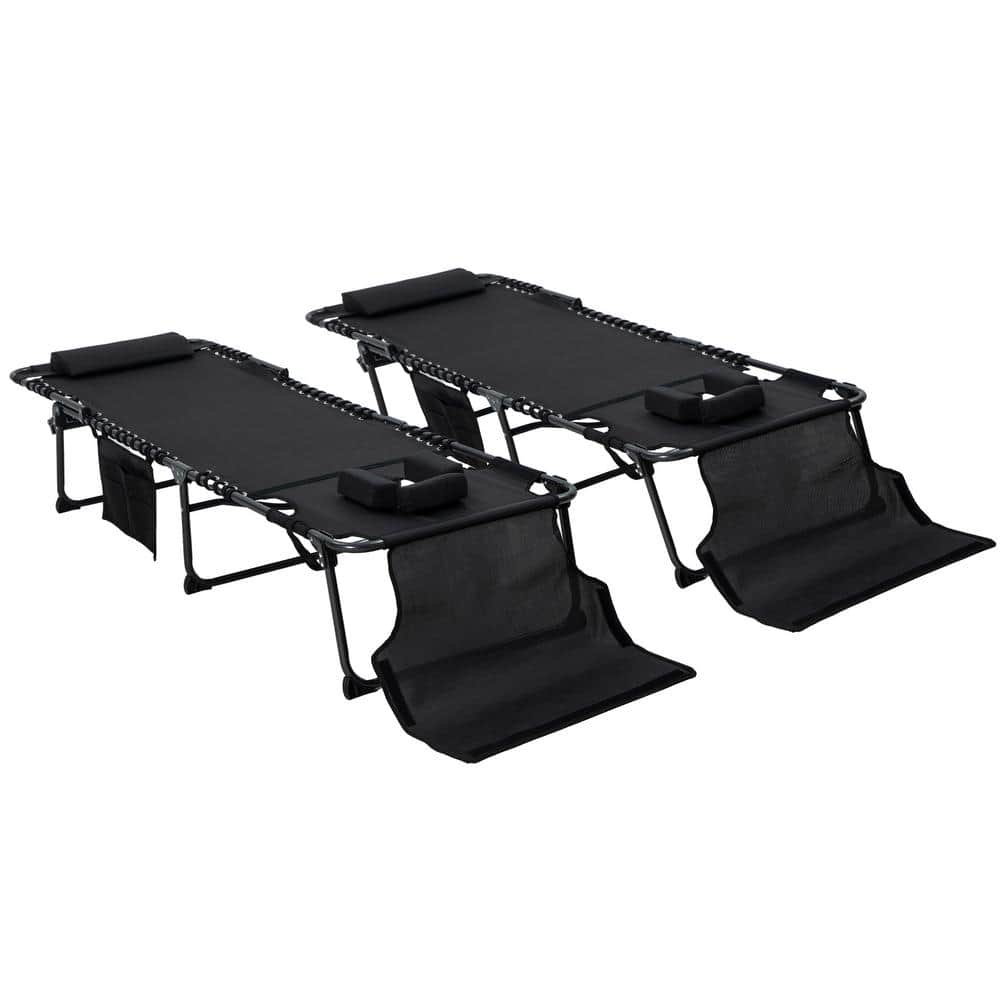 Black 2-Piece Outdoor Folding Chaise Lounge with 5-level Reclining Back, Reading Face Hole, Side Pocket and Headrest price history on PriceWatchPro