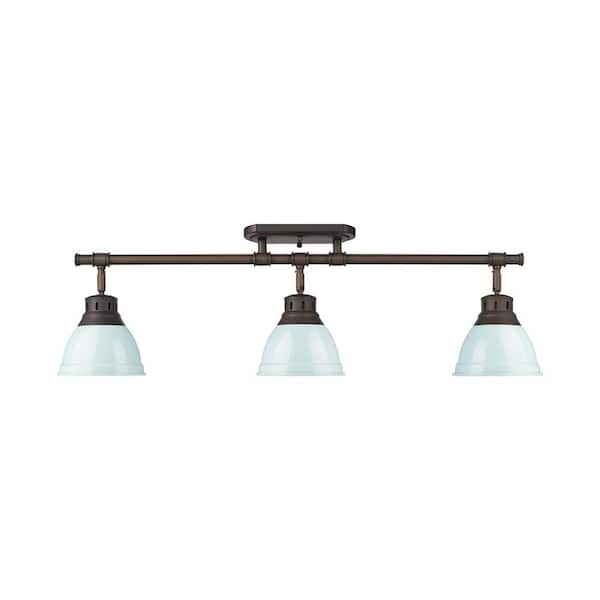 Duncan 6.5 in. 3-Light Rubbed Bronze Semi-Flush Mount with Green Shade and No Bulbs Included